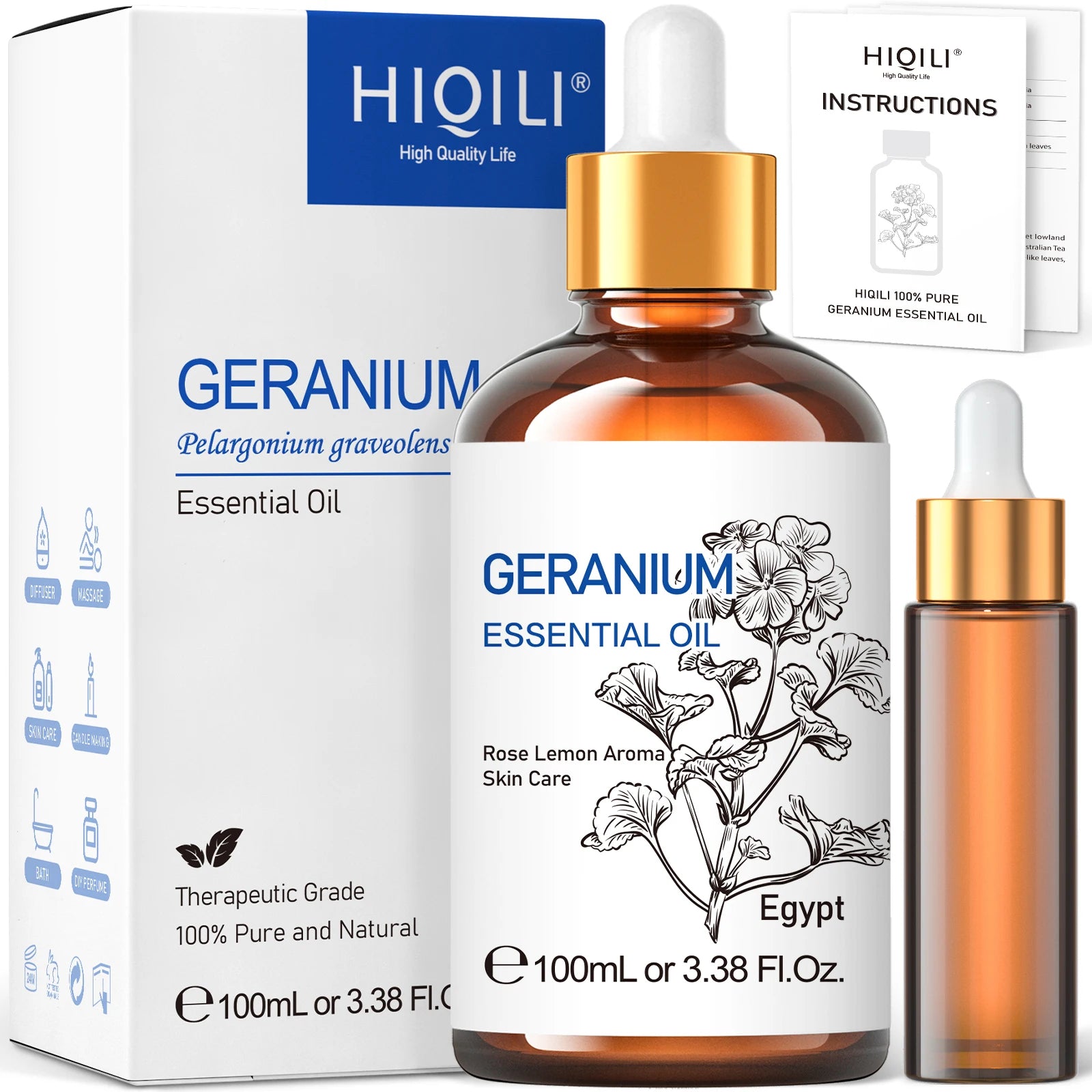 HIQILI 100ML Essential Oils,100% Pure Nature for Aromatherapy, Diffuser, Humidifier, Massage, Relieve Anxiety & Stress