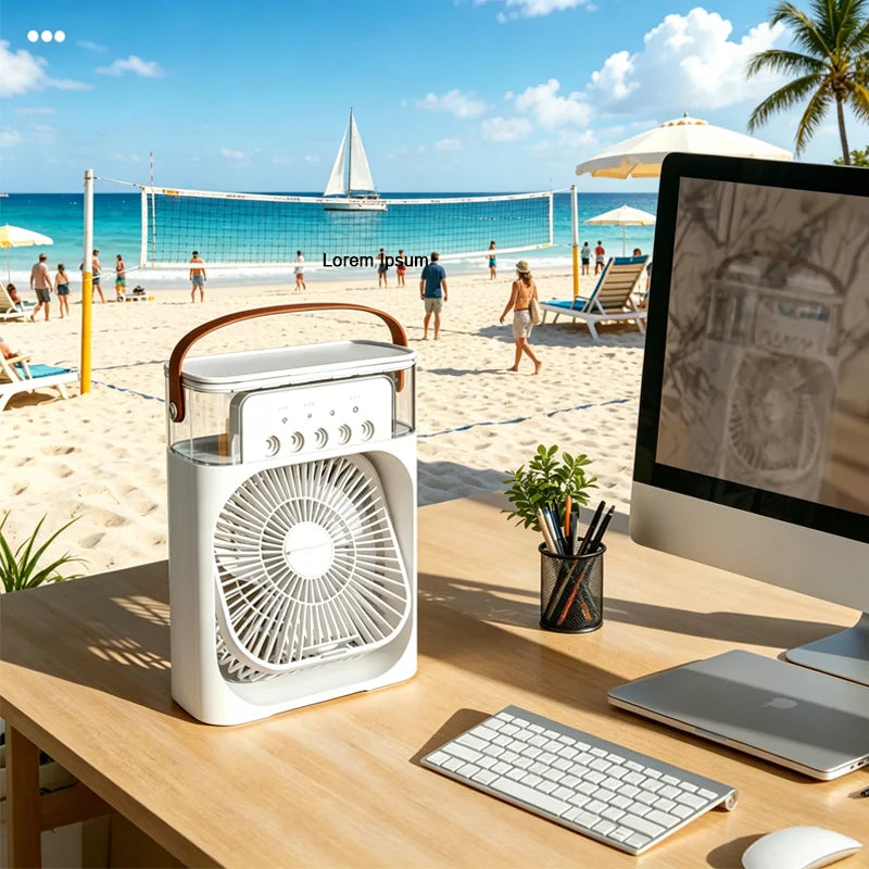 Portable USB Desktop Cooling Fan with Humidifier & Mist Spray — 3 Speed Settings